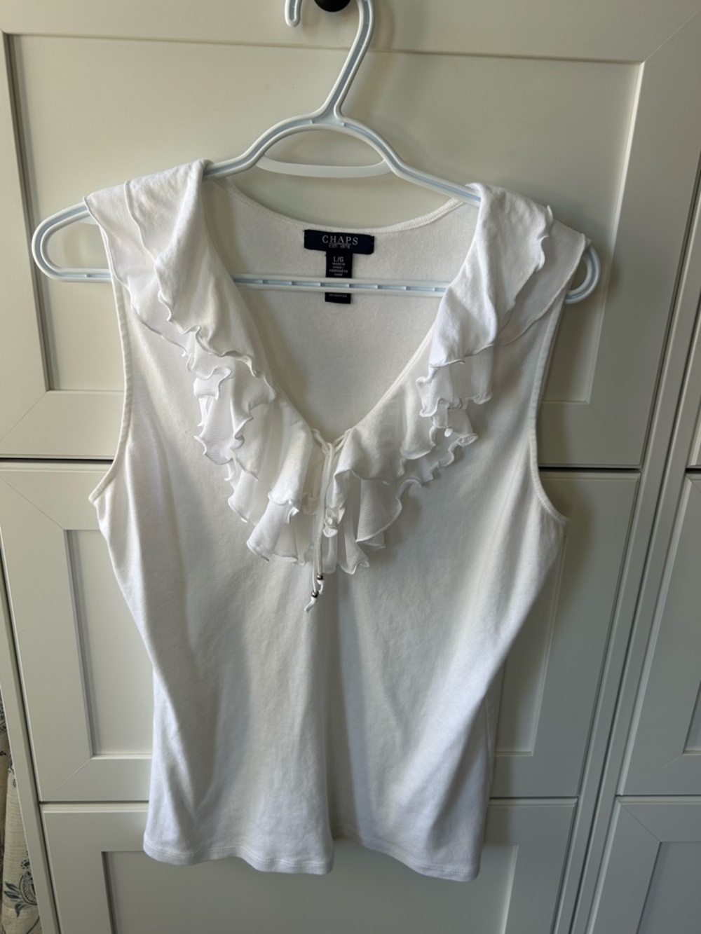 Chaps White Ruffle V-Neck Blouse - Picture 3 of 8